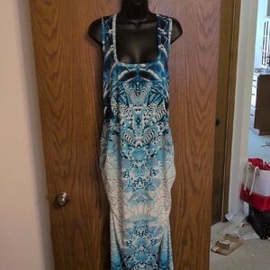 VENUS Blue and White Sleeveless Maxi Dress